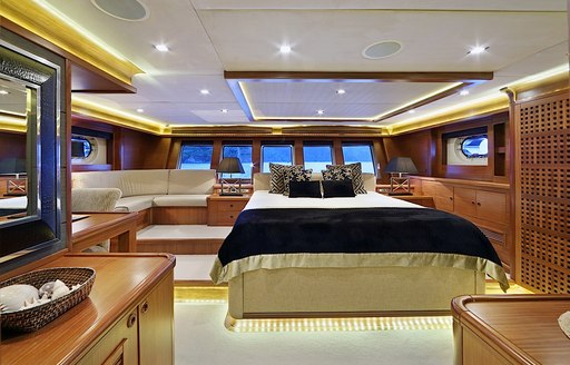 spacious full-beam master suite on board charter yacht DAIMA