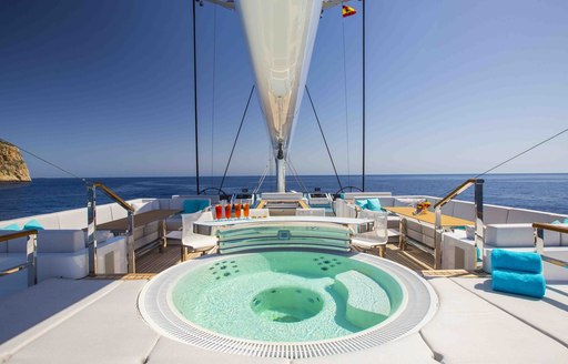 Jacuzzi on sundeck of luxury yacht AQUIJO