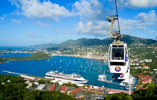 Superyachts berthed in the main marina of St Thomas