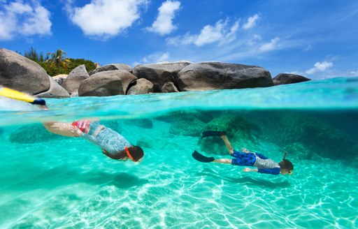 Two charter guests snorkeling in the Virgin Islands