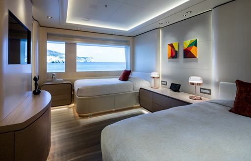 Twin cabin on superyacht O'PARI with sea views