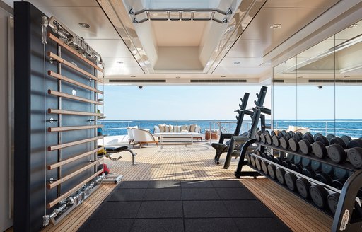 inside-outside gym on the bridge deck of luxury yacht JOY 