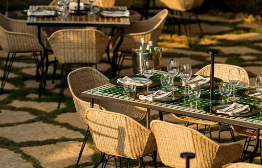 Alfresco dining tables at Amalur Ibiza