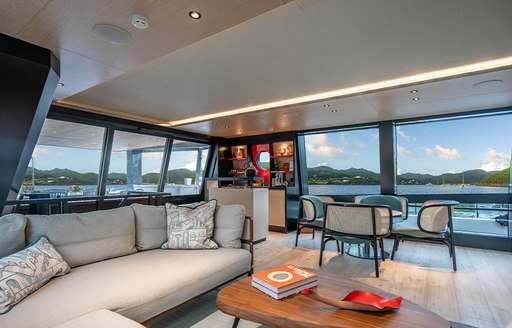 Main salon on board charter yacht VIVACE