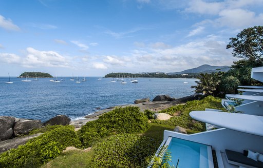 A view of some luxury yachts from the Kata Rocks resort