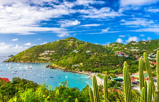 Elevated view looking down on the coastline of St Barts