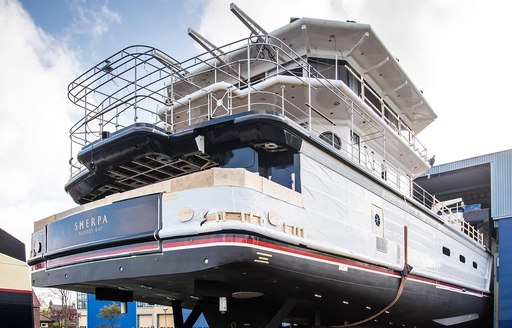 The raised hull of Feadship superyacht SHERPA during her build process