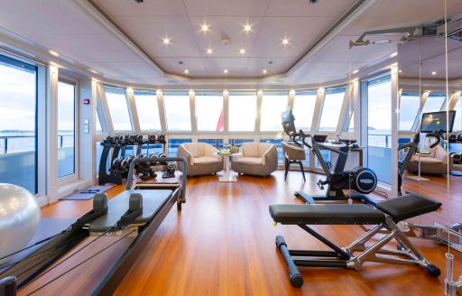 Fully-equipped gym onboard charter yacht BRAVADO 