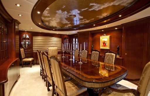 Dining area onboard below deck down under superyacht KERI LEE