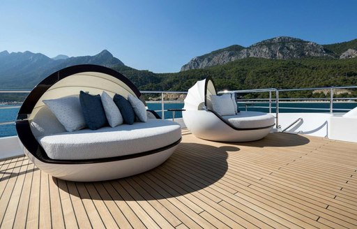 clam shells on upper deck of charter yacht RUYA