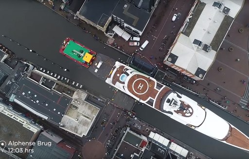 Aerial shot of superyacht Lady S in the Netherlands