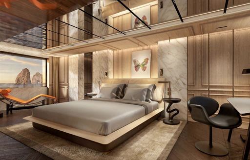 Master cabin berth and chair onboard superyacht charter RAJA²