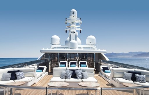 seating areas on sundeck of superyacht TITANIA