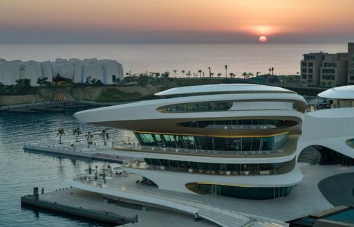 AMAALA Yacht Club infrastructure at sunset