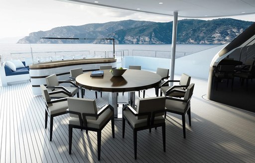 the alfresco dining area located on the main aft deck of superyacht SOARING by Abeking & Rasmussen