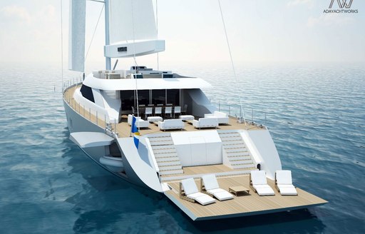 drop down swim platform extends deck space available on board motor sailer All About You