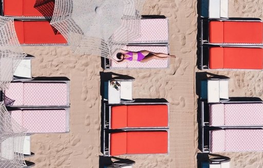 Byblos Beach St Tropez beach loungers, aerial view