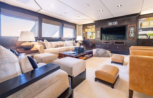 Charter yacht VICTORY interior lounge and cream seating