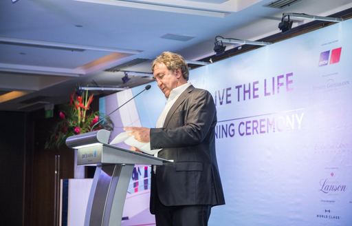 Andy Treadwell takes to the podium at the opening ceremony of the Singapore Yacht Show 2017