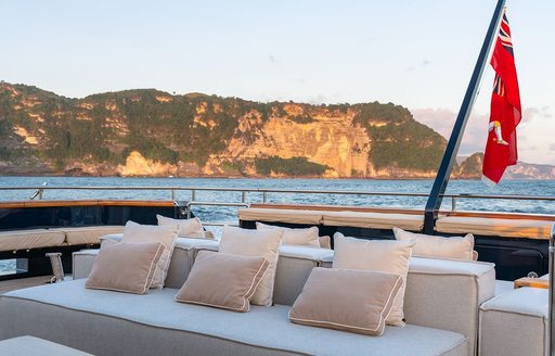 Exterior seating on the aft deck of luxury yacht charter GALILEO