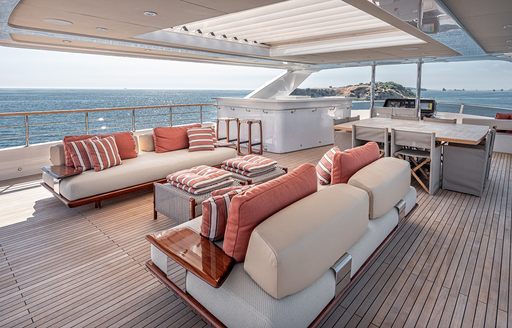 Super yacht charter ONE ZERO exterior seating area