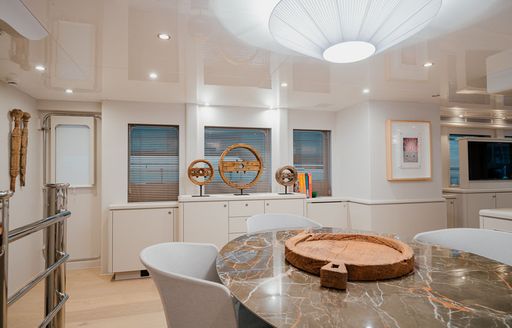 Bright interior on board explorer yacht SEAL