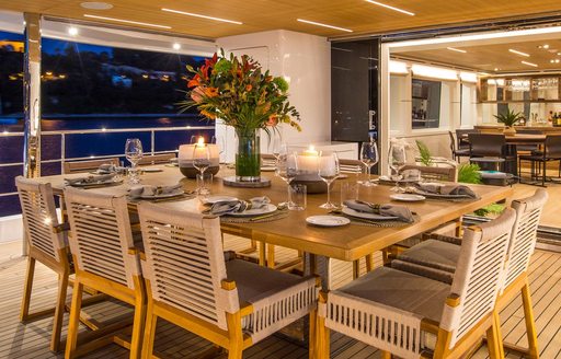 gorgeous dining area on board luxury superyacht