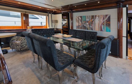 Dining area onboard charter yacht INDIGO STAR I