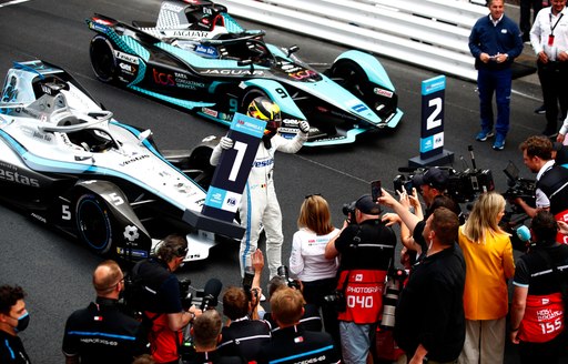 Stoffel Vandoorne celebrating win at Monaco E Prix