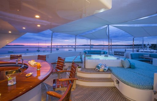 RHINO's sundeck features a bar and Jacuzzi