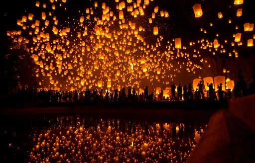 Loi Krathong Lanterns in the sky at Thailand's festival of light