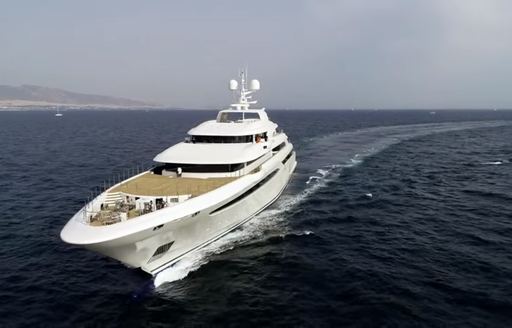 view of bow of superyacht O’PTASIA when cruising in Greece on sea trials