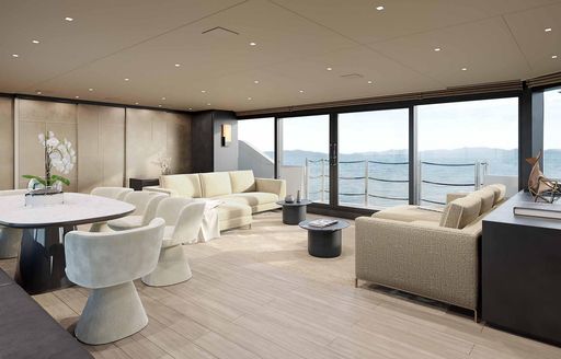 Overview of the main salon onboard charter yacht MARY