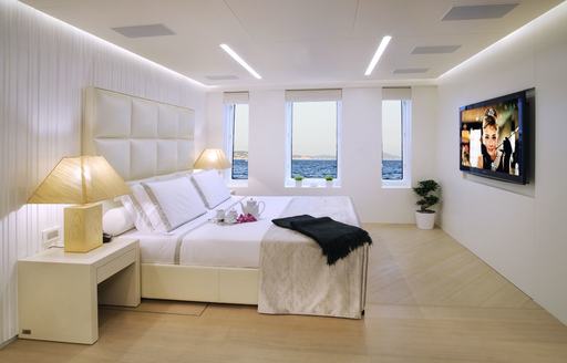 minimalist master suite on board charter yacht BLADE 