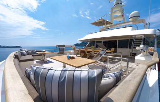 An alternative view of the aft deck of luxury yacht Cloud Atlas