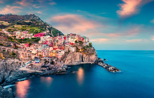 Coastline of Italy in the evening in the Mediterranean 
