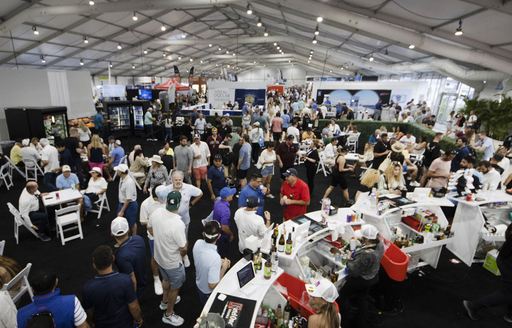 Busy exhibition hall at the Miami International Boat Show 