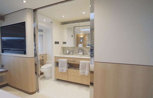 View of ensuite on motor yacht Aqua Life