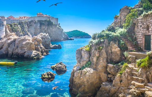 Rugged cliffs in harbour in Croatia