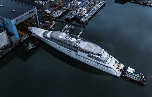 aerial image of feadship's largest ever yacht