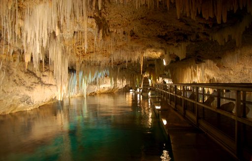 Pontoon in the crystal caves of Bermuda
