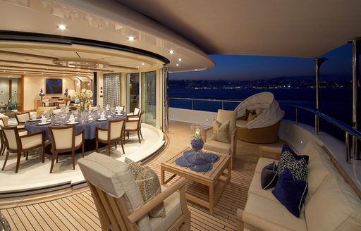 One of the convertible dining options found on motor yacht 'Ice Angel'