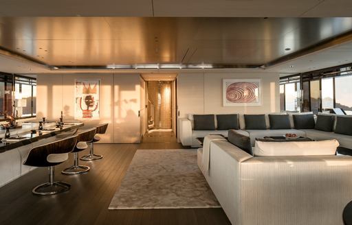 bar and large sofa in the skylounge aboard motor yacht NAUTILUS