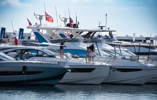 Motor yacht charters berthed at the Cannes Yachting Festival