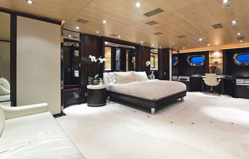 Master stateroom on board sailing yacht Parsifal III