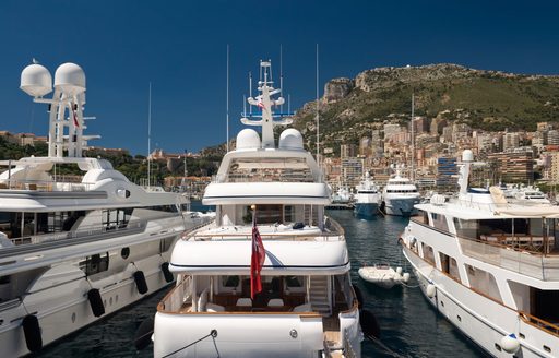 close up of superyachts in Monaco's Monte Carlo Harbour