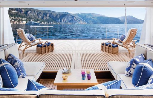 luxury motor yacht BATON ROUGE swimming platform and sun loungers