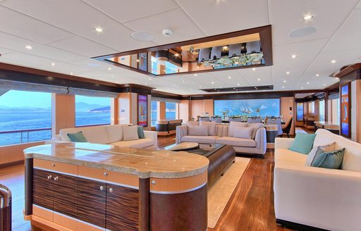 Overview of the main salon onboard charter yacht MEIRA