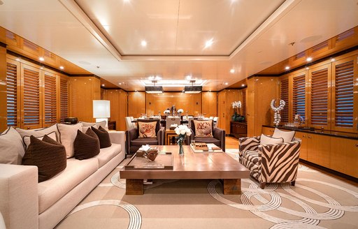 Main salon onboard Charter yacht SERENITY J