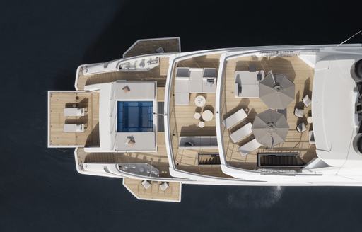 Aerial view over charter yacht CLOUD 9